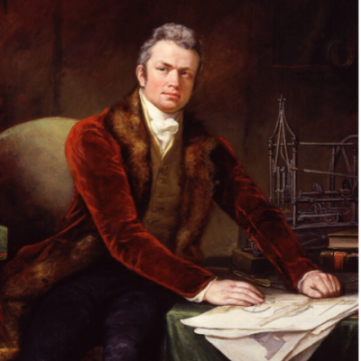 Marc Brunel with engineering diagrams