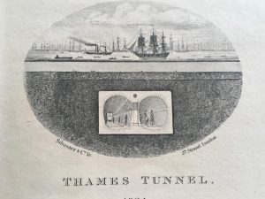 A black and white print of a double tunnel under the Thames