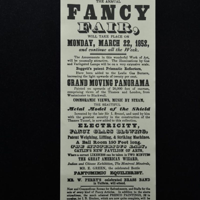 Flyer for Thames Tunnel annual Fancy Fair. Monday, March 22, 1852