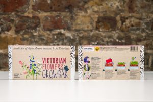 Front and back side of the Victorian Flowers Growbar packaging.